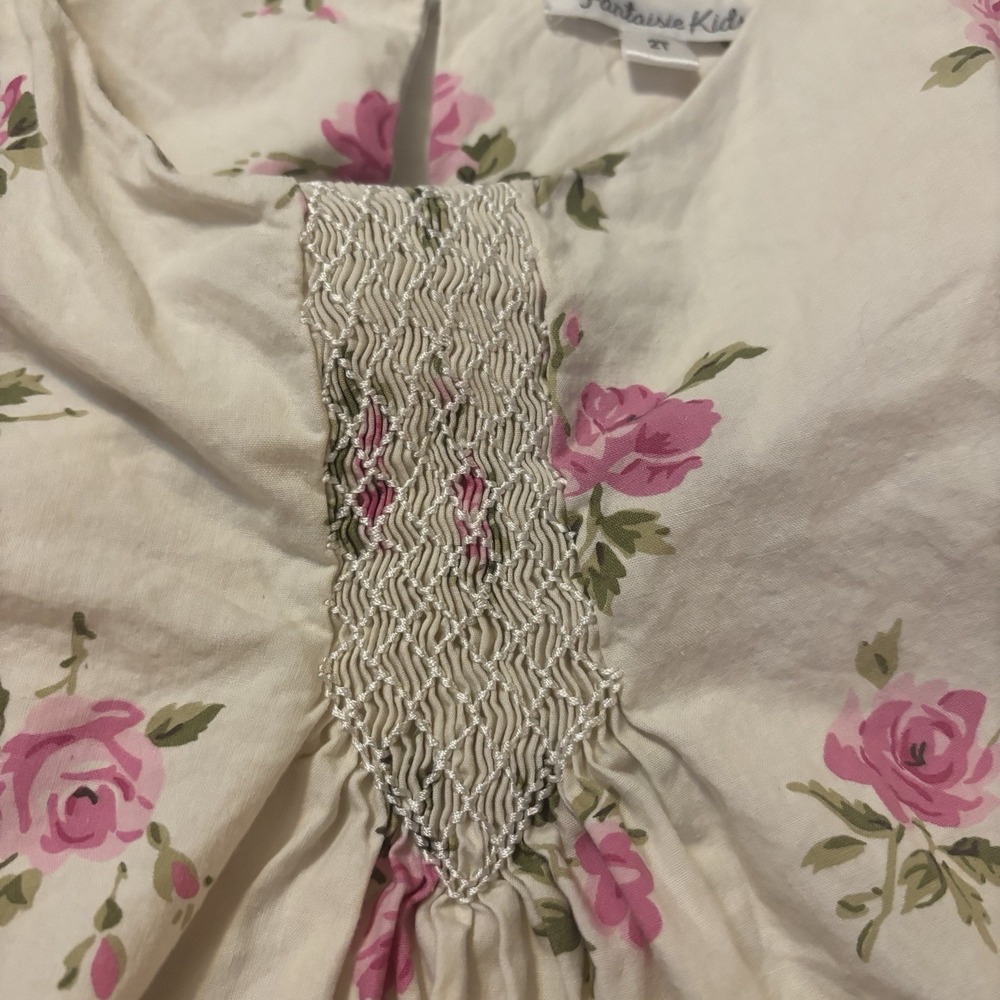Fantasie Kids Girls 2T A-line Dress Sleeveless Cream Pink Floral Print Ruffles - Picture 3 of 6